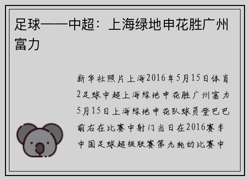足球——中超：上海绿地申花胜广州富力